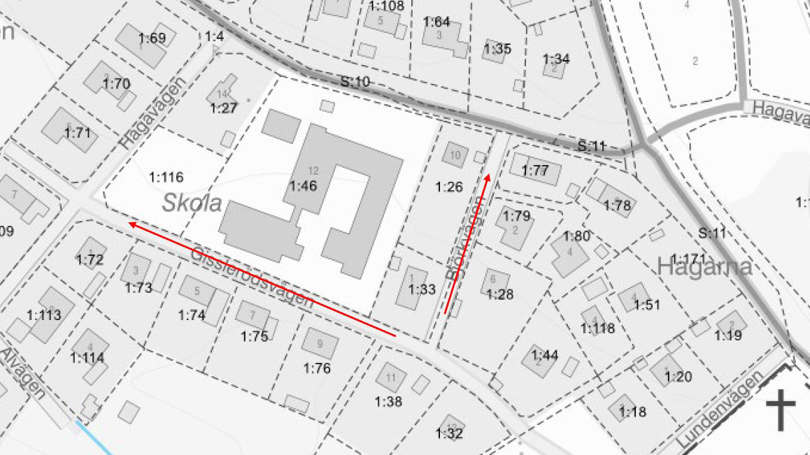 Kartbild med markering av gator som får enkelriktning på prov i tre månader.