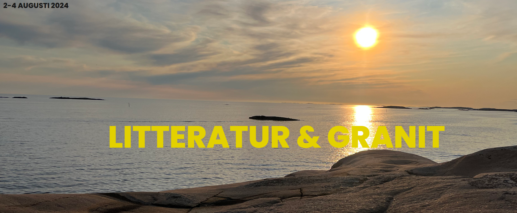 Affischen för litteraturfestivalen Litteratur och Granit med berg, sol och hav