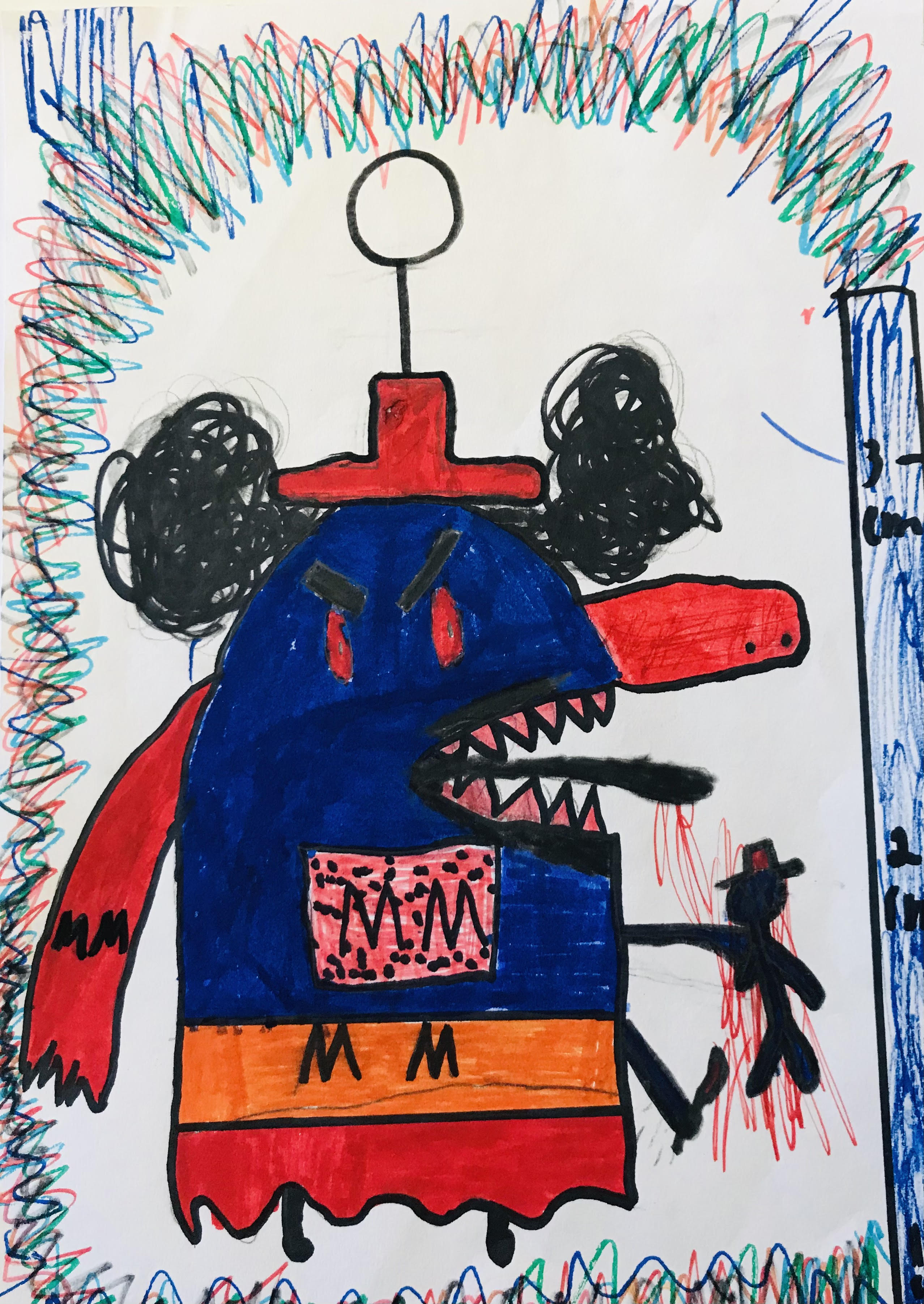 Ett monster ritat och målat av en elev på Grebbestadskolan