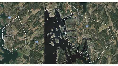 Karta över Fjällbacka och Grebbestad som visar vilka områden som berörs av den fördjupade översiktsplanen.